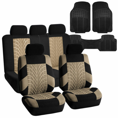Beige Universal Auto Seat Covers Full Set for SUV Car w/ Front &amp; Rear Floor Mats