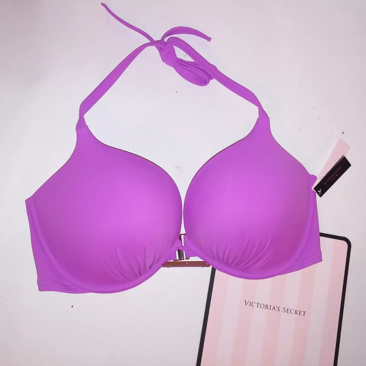 Victoria Secret Swim Bikini Top 38D Bombshell Push Up Neon Purple Adds 2  Cups