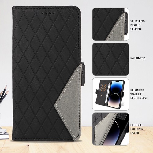 Spliced PU Leather Case For iPhone 16 15 14 13 12 11 Pro Max 8 Flip Wallet Cover - Picture 2 of 48