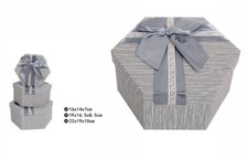 x 3 Pezzi Scatole Box Per Regali Varie Misure Esagonali Grigia Con Fiocco dfh