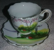 Vintage FINE CHINA Miniature TEA CUP  SAUCER MADE IN Japan Hand Painted