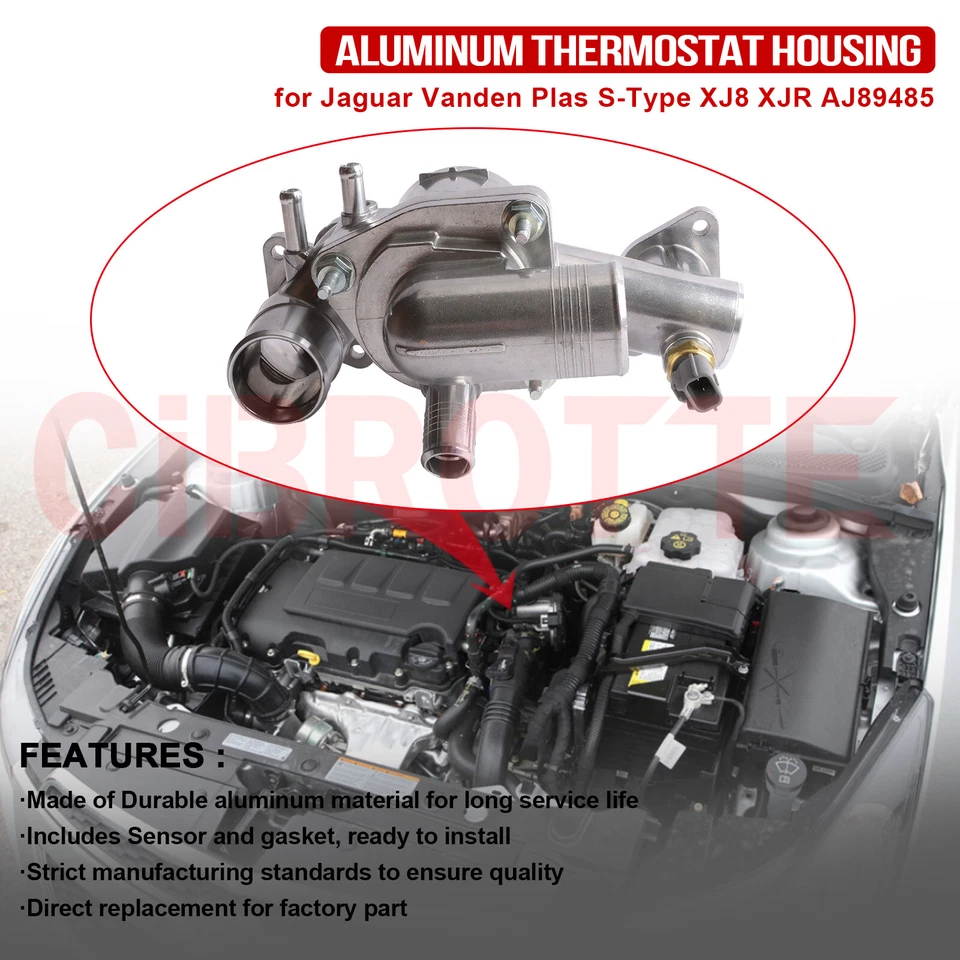 AJ83485Carcasa de termostato de aluminio con junta para Jaguar Vanden Plas S-Type XJ8 Foto 2 de 4