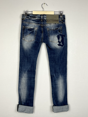 John Galliano Blue Ripped Denim Luxury Italian Design Zip Fly