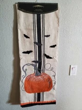 Halloween Table Runner Linen Burlap  Fall Pumpkin And Batts 14"x 72"