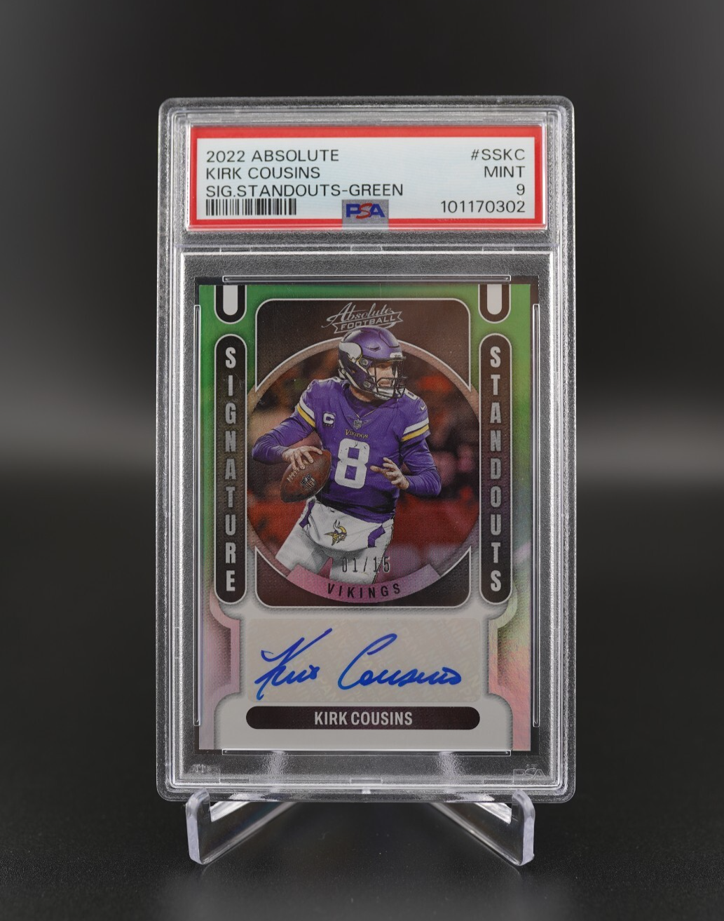 2022 PANINI ABSOLUTE KIRK COUSINS AUTO #1/15 SIGNATURE STANDOUTS GREEN PSA 9🔥💎