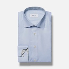 Eton Men's Blue Textured Long Sleeve Paisley-Collar Dress Shirt Size 40/15-3/4