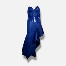 Alexander McQueen Women's Blue Asymmetric Draped High-Low Corset Dress Size 38