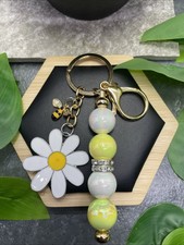 5.5 Stainless Steel Daisy Bee Acrylic Bead Keychain Purse Backpack New D1502