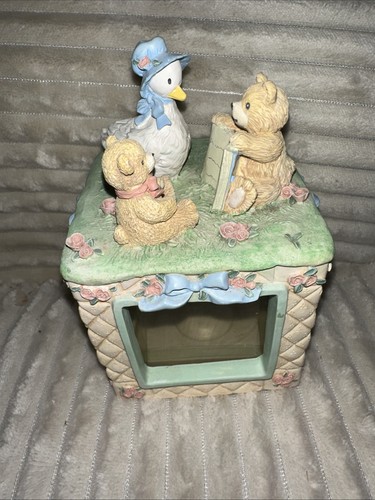 Vintage Square Baby Photo Box Goose & Bears & Flowers 4 Photo