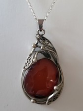 Fischland  Silber  Anhänger ovaler Bernstein + 925er Silber Kette