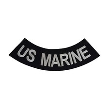 US MARINE Rocker Patch - 11" x 2.75" Large Black & Silver Biker Vest Jacket DIY