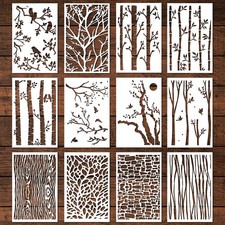 Keluna Tree Texture Stencils Painting, 12 Pcs 5.2 8 inches,