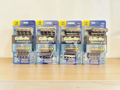 Gillette Sensor3 Comfort Disposable Razors 4 Pack Lot of 4 (16 Total Razors) New