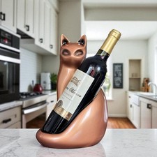 Cat Wine Holder Copper Colour Wine Rack Stand Cat Statue Home Decor Resin Gift