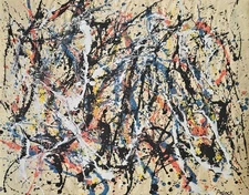 Pollock Signed Abstract Expressionist Oil Painting on Canvas - American Art