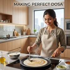 Cast Iron Dosa Tawa Crepe Pancake Pan Griddle Pizza  Chapati Roti wooden Handle