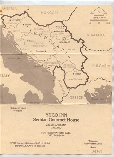 Yugo Inn Serbian Gourmet House Menu N Ashland Chicago Illinois 1989