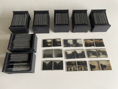138 stereoscopic original glass slides from the 1920ies, rare