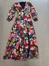 Alice + Olivia TULA Botanical Garden Black Floral Maxi Dress Silk - Size 2