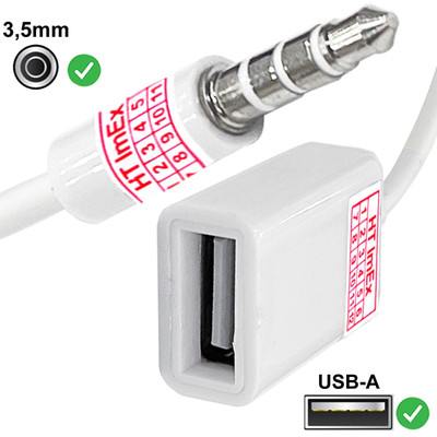 OTG Adapter Kabel 3.5mm Stecker Audio Aux Klinke Auf USB 2.0 Typ A Buchse weiß