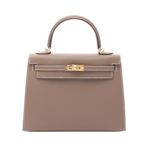HERMES Kelly 25 Sellier Shoulder Handbag Epsom leather Gray Etoupe Grey GHW G