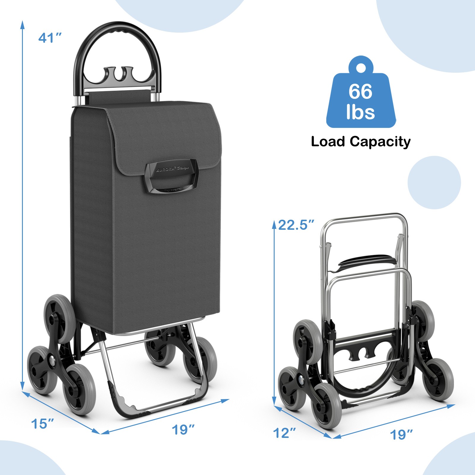 Folding Stair Climbing Shopping Cart Utility Hand Truck w/Handle & Removable Bag