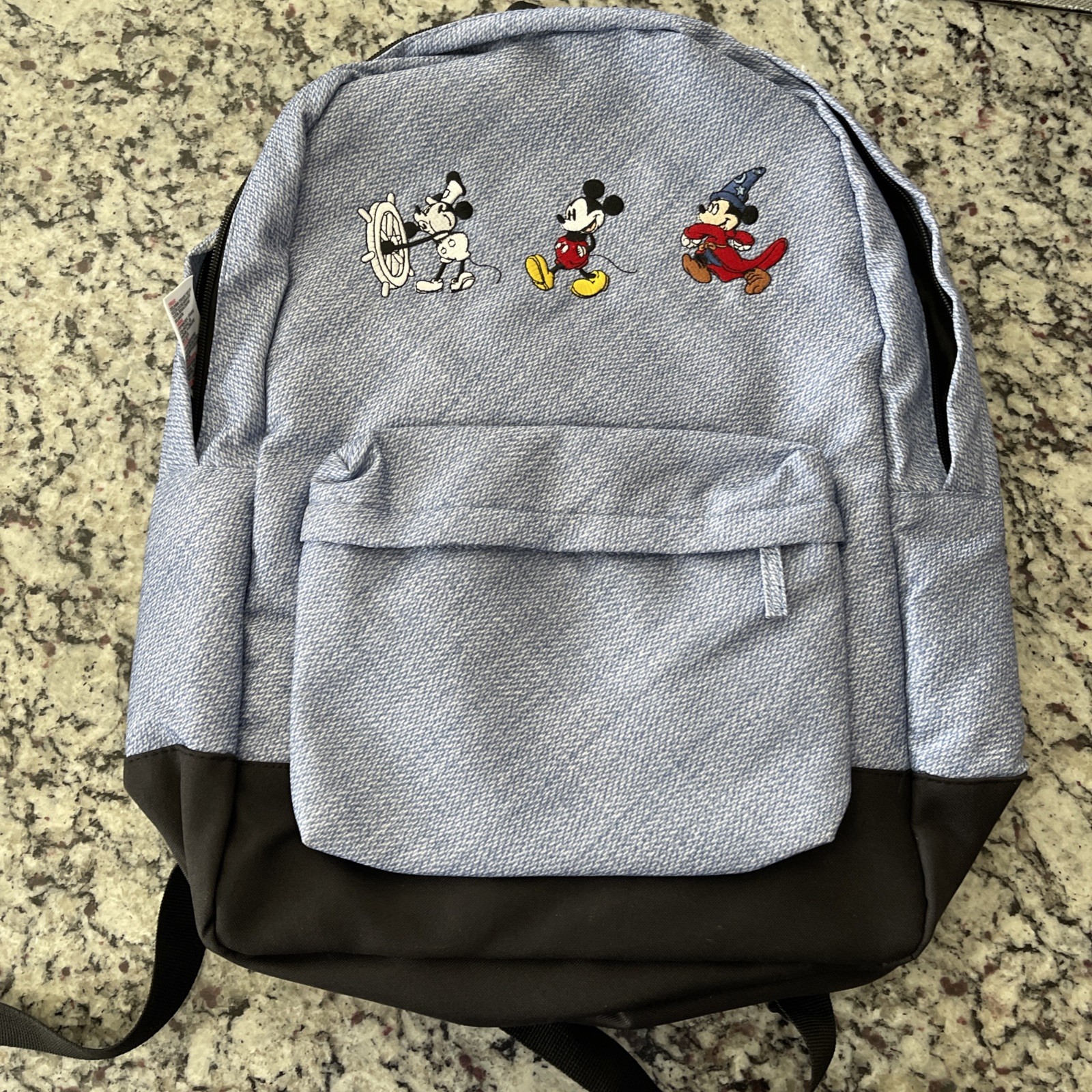 Disney Mickey Mouse &ldquo;Through the Years&rdquo; Backpack Adult Bag Blue Embroidered NWOT