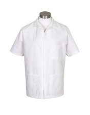 Fame Zip Front Smock White Unisex Size Large Short Sleeve Pockets Workwear NEW