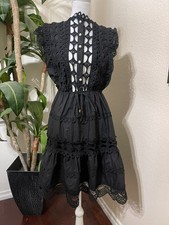 Black Lace Tiered Dress Small Pearl Buttons Romantic Gothic Victorian Inspired