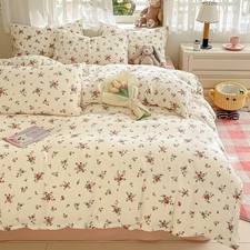 Vintage Floral Duvet Cover Full Size Red Rose Flower Green Botanical Cottagec...