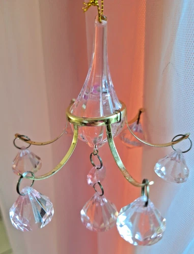 Chandelier Christmas Ornament PINK Crystal Drop Victorian Tree