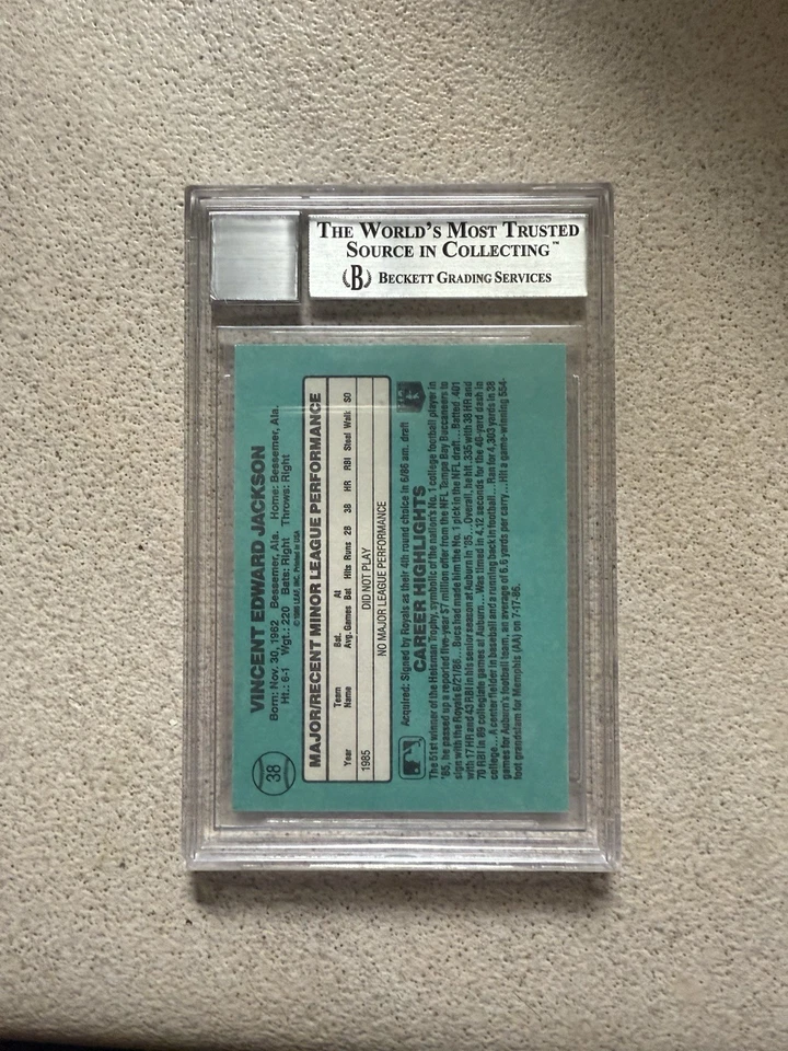 Tarjeta de novato Donruss Rookies #38 1986 firmada por Bo Jackson - BGS 10 automática auténtica Foto 2 de 2