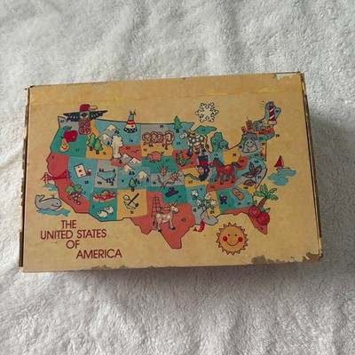 Vintage School Pencil Supply Box Holder United States Map Red