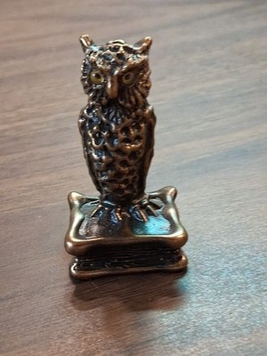 Vintage Honeck Brass Ornate Sculpture of Owl- Signed