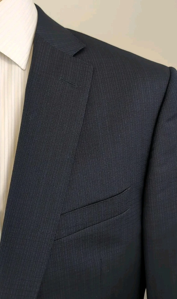 Z Zegna Mens Dark Navy Check 2 Piece Suit Size 42R W38 X 29 - Image 3 of 4