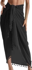 Women’s Beach Sarong Pareo Semi-Sheer Swimwear Cover Up Skirt with Tassels