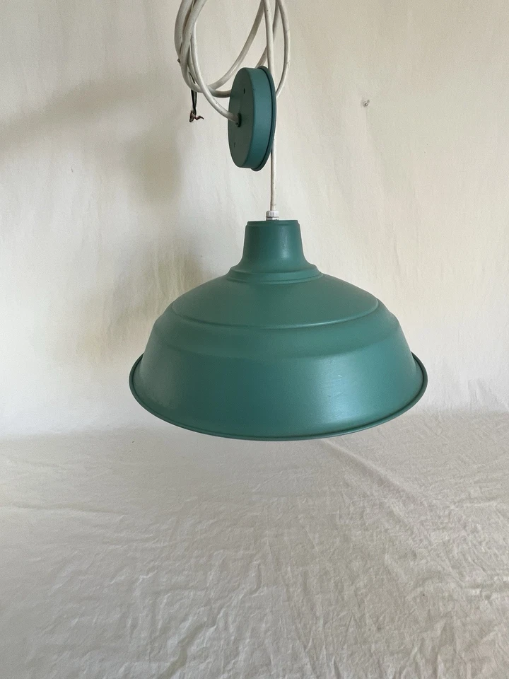 Vintage Green Metal Industrial Barn Pendant Light UNTESTED - Image 3 of 4