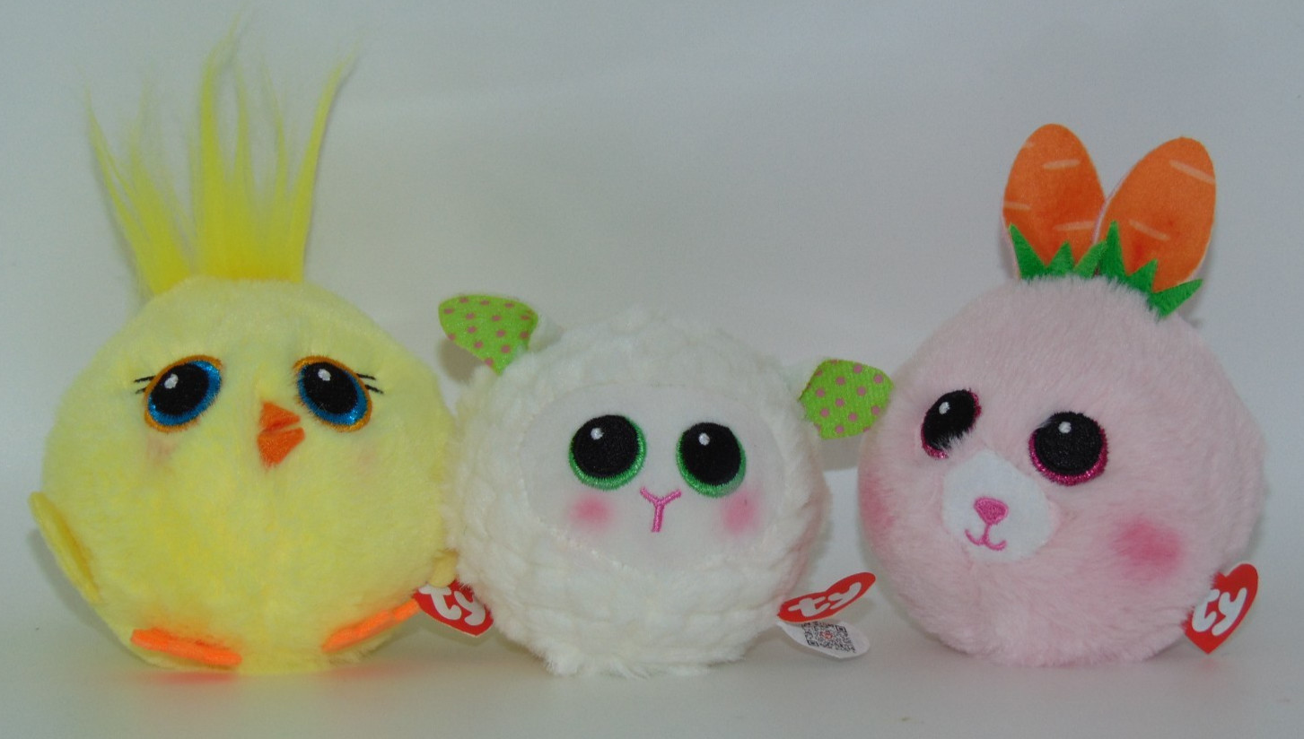 SET OF 3 Ty Beanie Bouncers Easter POUNCEY-FLOUNCEY- POUNCEY  3 1/2" Plush Ball