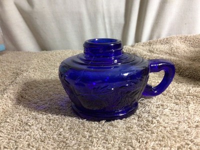 Vtg Colbalt Blue Glass Embossed Fruit Finger Tip Loop Oil Lamp Base pre-owned