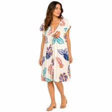 Fresh Produce Womens Shirt Dress Size XXL Painted Floral White V-Neck
