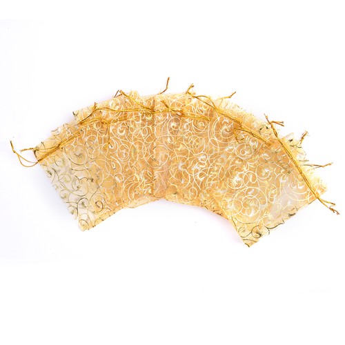 100pcs Champagne Eyelash Organza Drawstring Pouches Jewelry Wedding Gift Bags S❤ - Picture 2 of 10