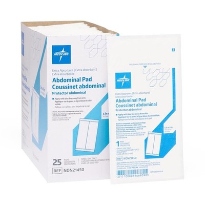 Medline Extra Absorbent Abdominal Pads 5x9 In Cellulose Sterile 400 Ct, NON21450