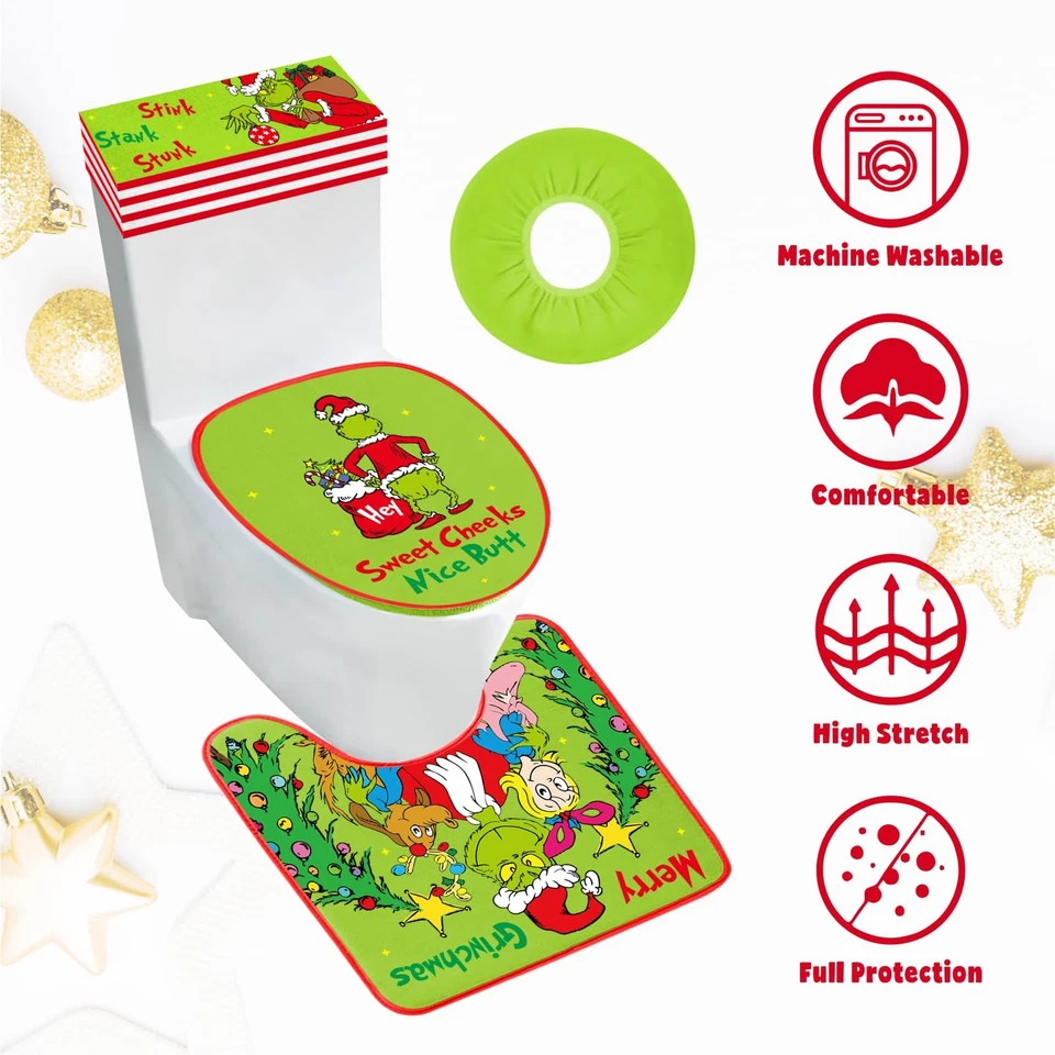 Смешной рождественский набор чехлов на сиденье унитаза 4 шт белый слон декор для ванной - Изображение 3 из 4