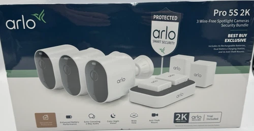 Arlo Pro 5S 2K 3 Camera Indoor/Outdoor Wireless Spotlight Security Camera Bundle Opens in a new window or tab