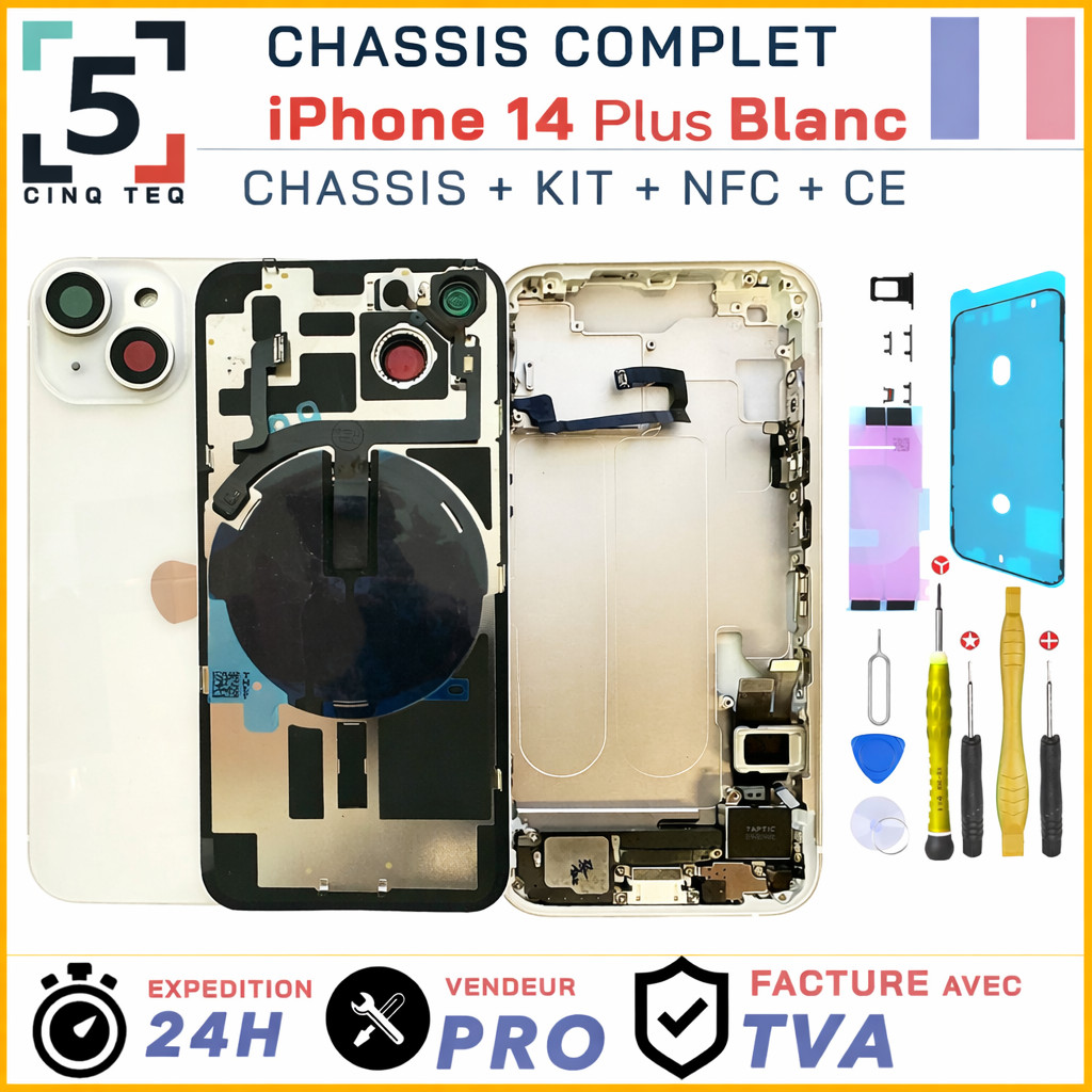 Châssis complet iPhone 14 Plus blanc argent avec nfc et vitre arrière
