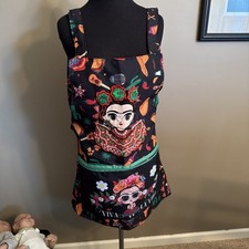Frida Kahlo Adult Canvas Apron Embroidered Floral 2 zipper Pocket Reversible
