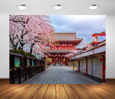 7x5ft Fabric Japan Backdrop Tokyo Temple Cherry Blossoms Photography Prop