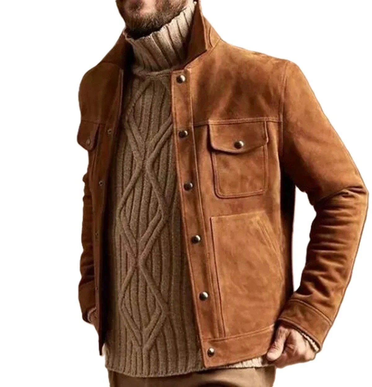 NEW Leather Jacket Men's Brown Pure Suede Trucker Sizes S M L XL XXL Custom Made