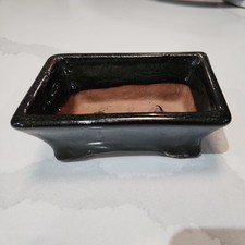 Blue Ceramic Bonsai Cactus Shallow Rectangle Plant Pot Vintage Terracotta