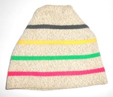 Vintage Ski Beanie Cap Wool Made In USA Hat Adult Multi Stripe Smiley? S61